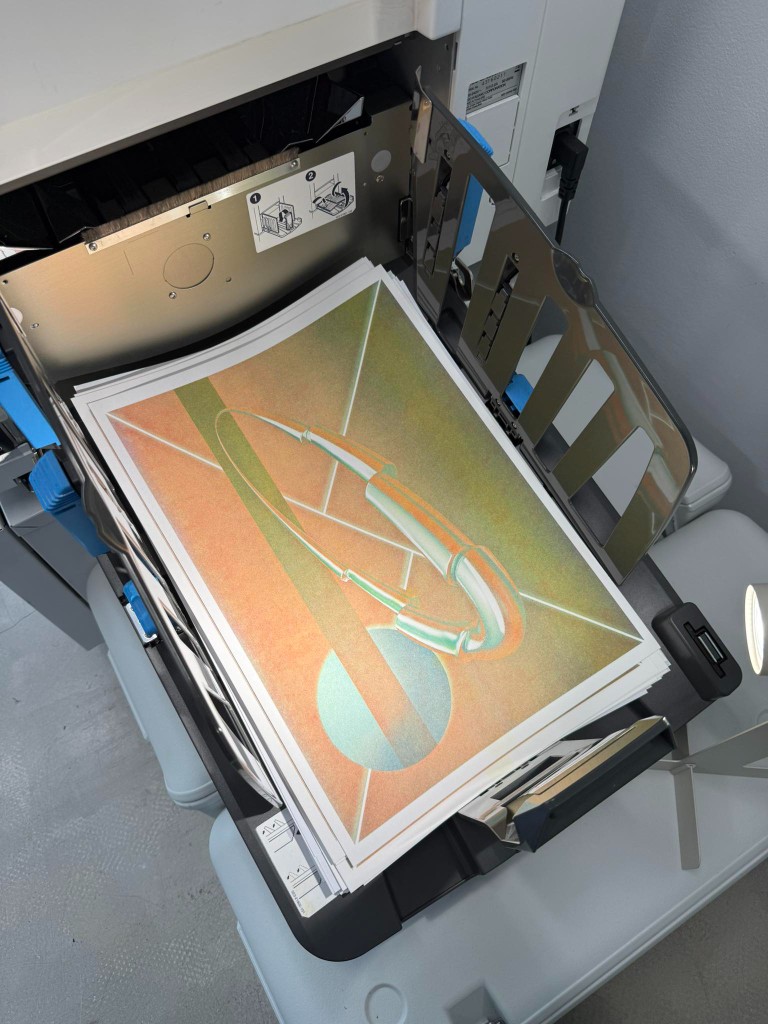 A warm-ground print on the press