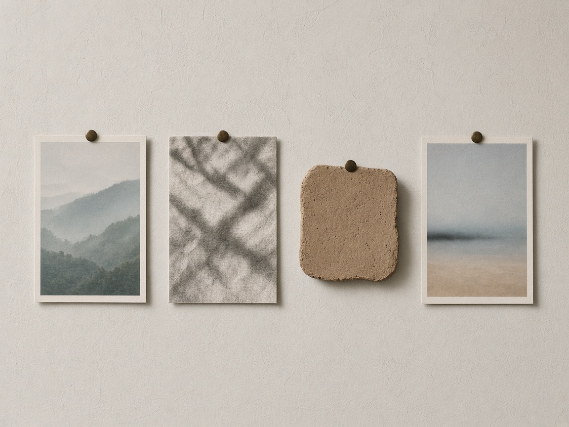 Prints and a clay sample pinned in a row