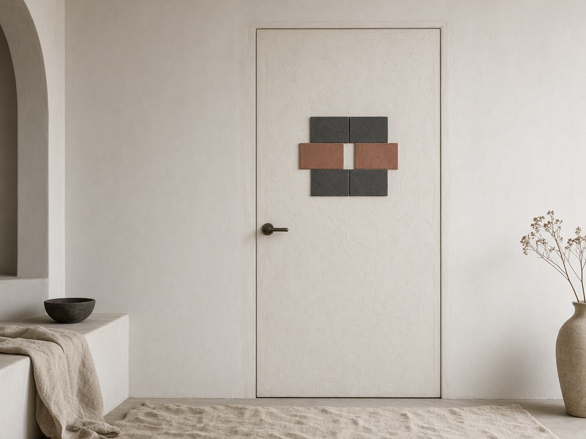 A carved mark on a plaster door