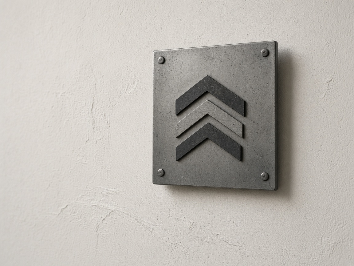 A metal plaque on a plaster wall
