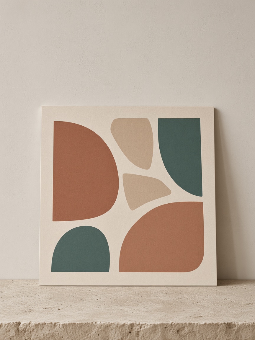 Brand board of clay, sand, and teal shapes