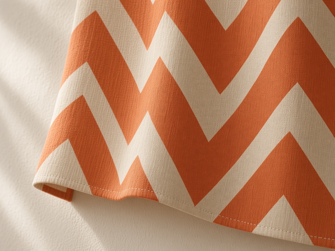 Close view of a printed curtain hem